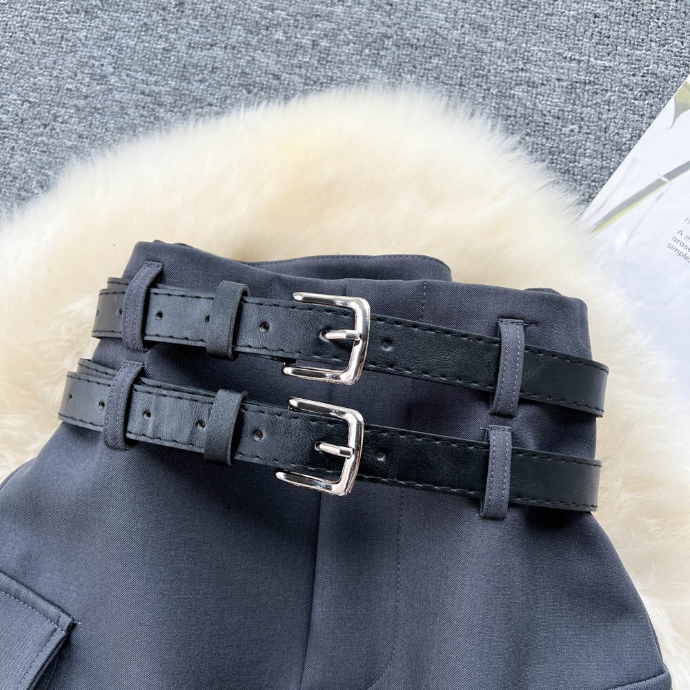Double Strap Tailored Pencil Skirt Suit