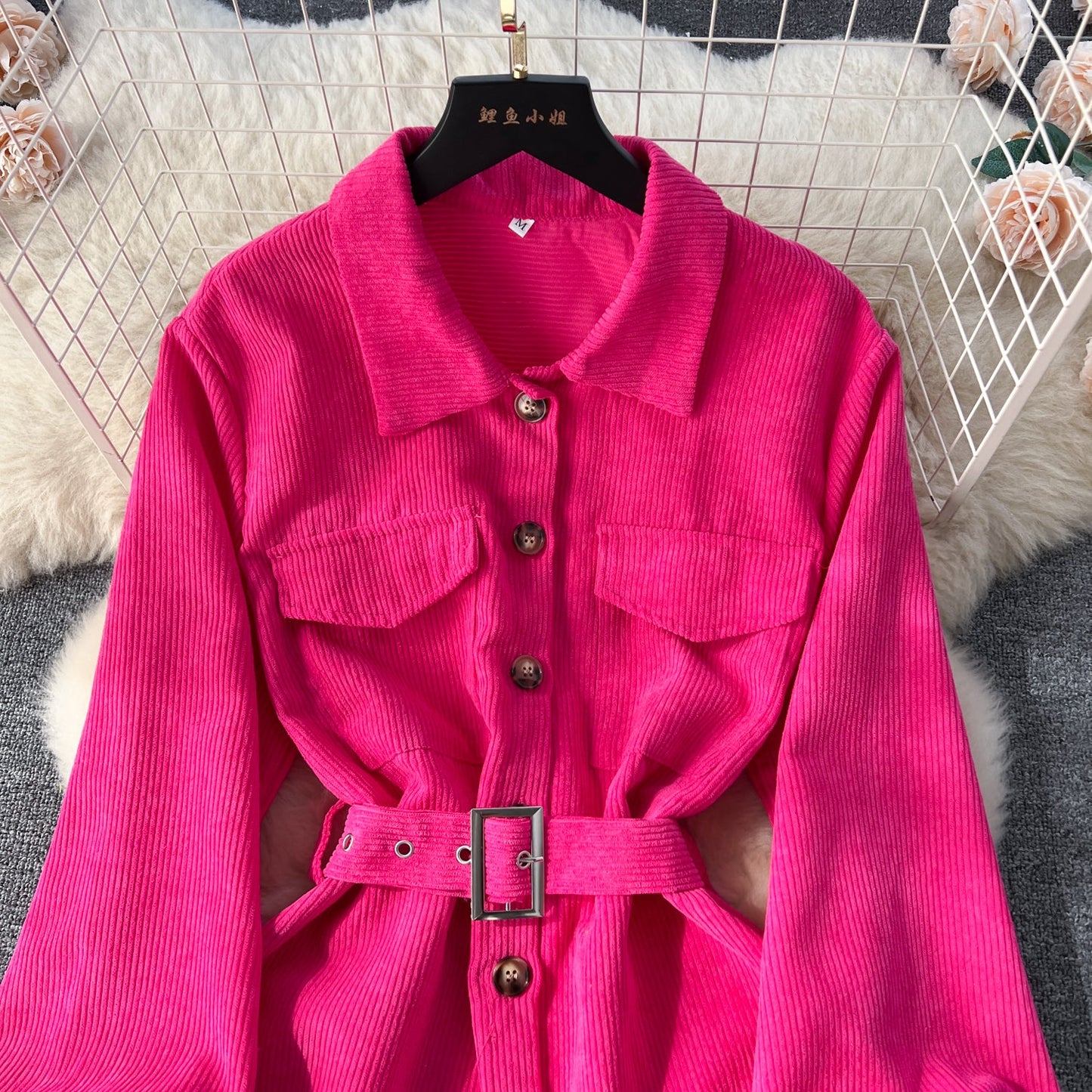 Contemporary Sleek Corduroy Shirt Dress