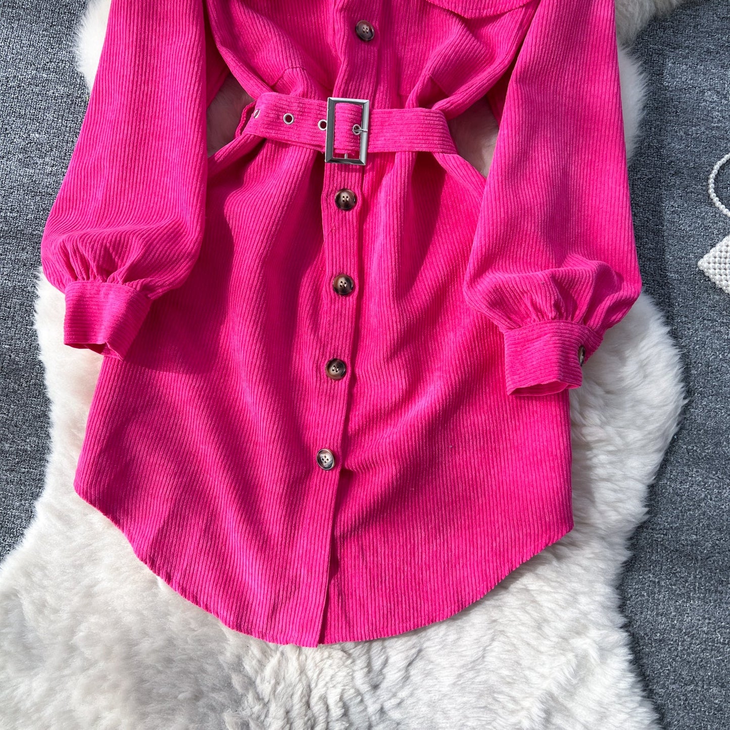 Contemporary Sleek Corduroy Shirt Dress