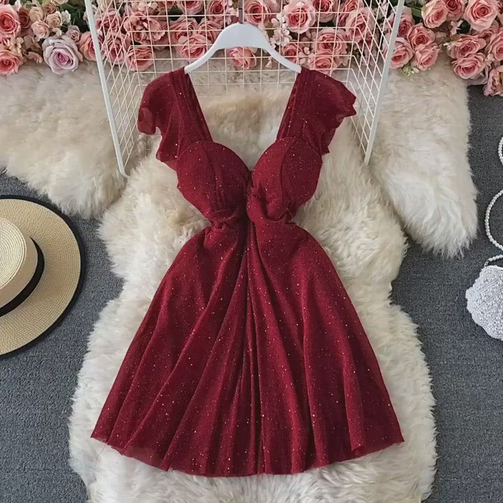 V-Neck Sequined Party Dress