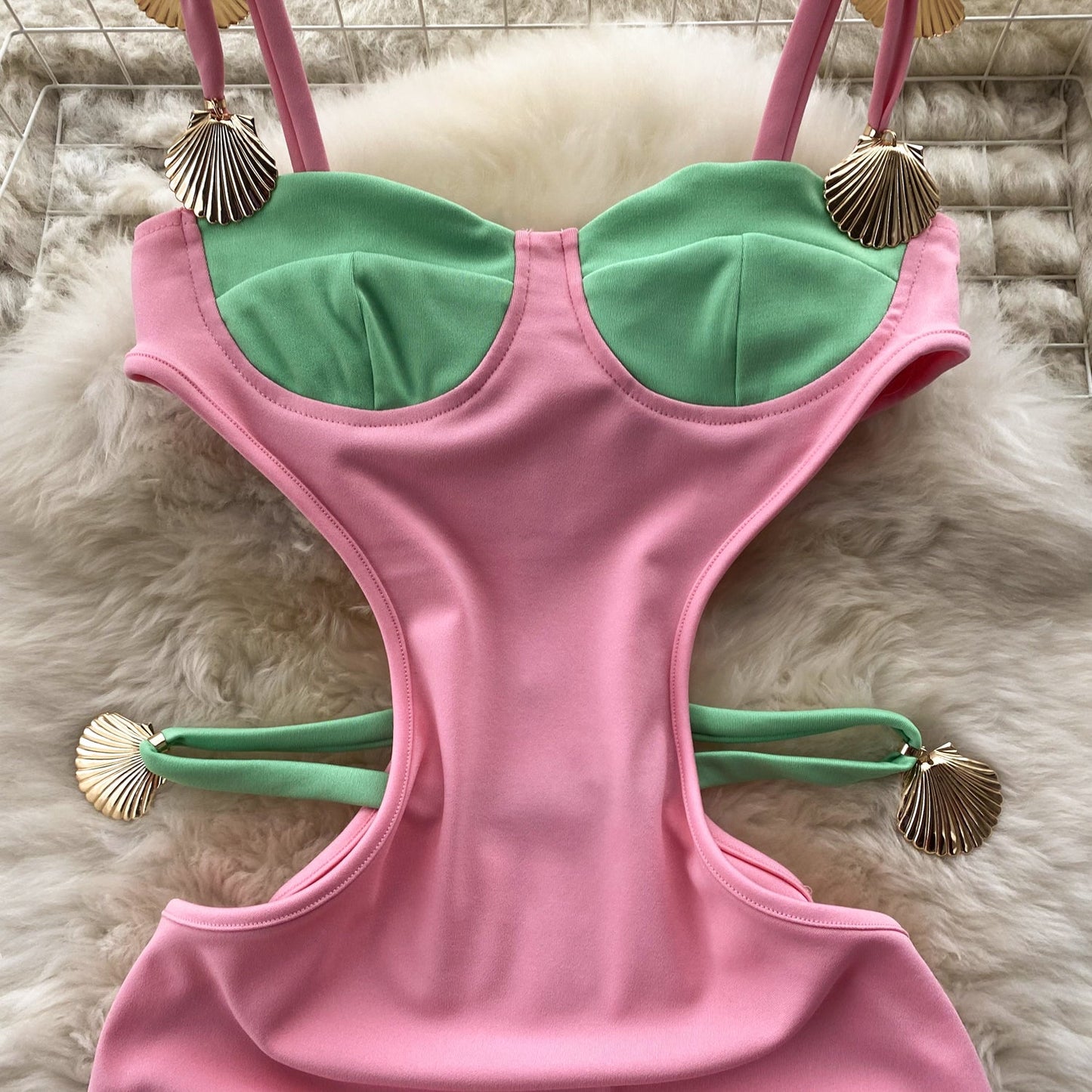 Cut-Out Color Block Slip Dress