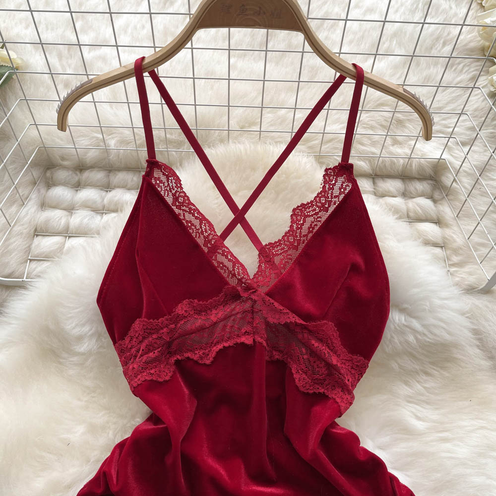 Velvet Whisper Lace Slip Dress
