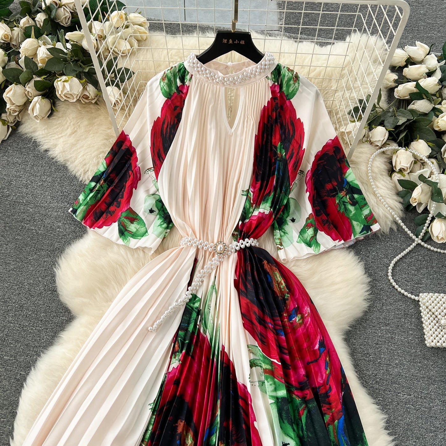 Elegant Floral Embroidered Beaded Dress