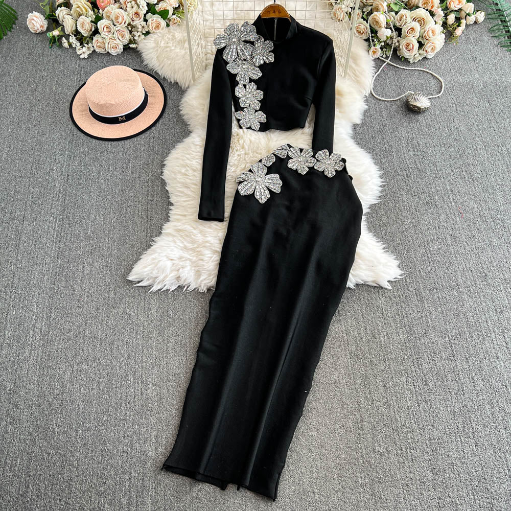 Rhinestone Sweater & Midi Skirt Matching Set