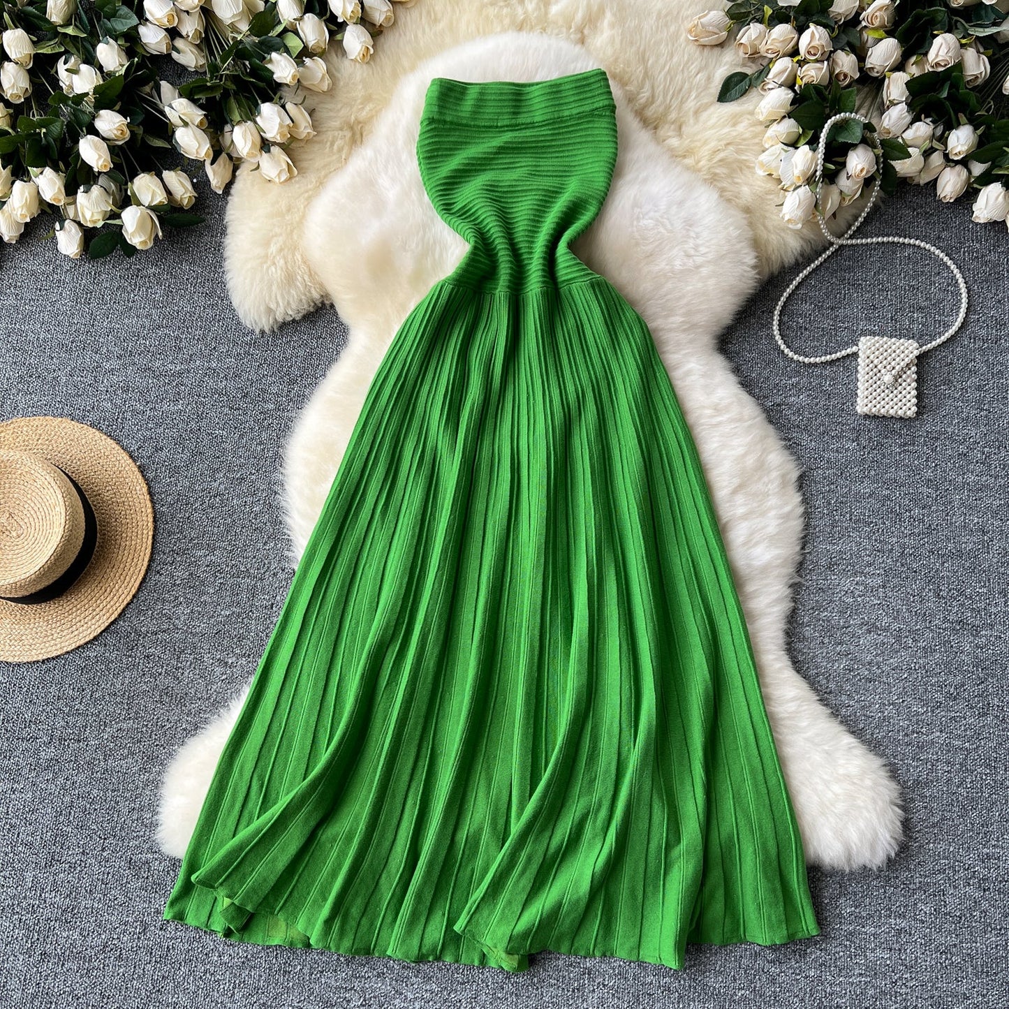Emerald Off-Shoulder Silk-knit Dress