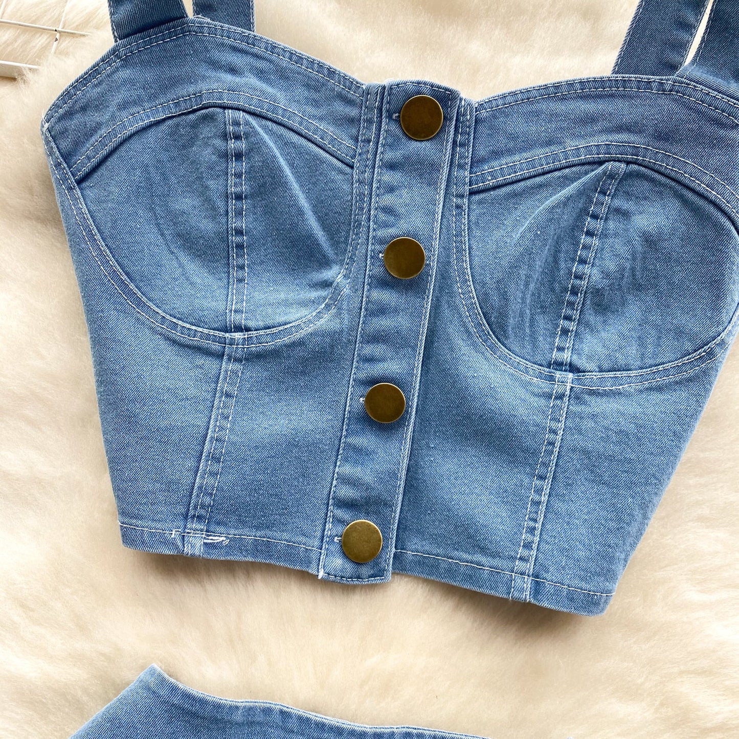 Denim Camisole & Pleated Skirt Set
