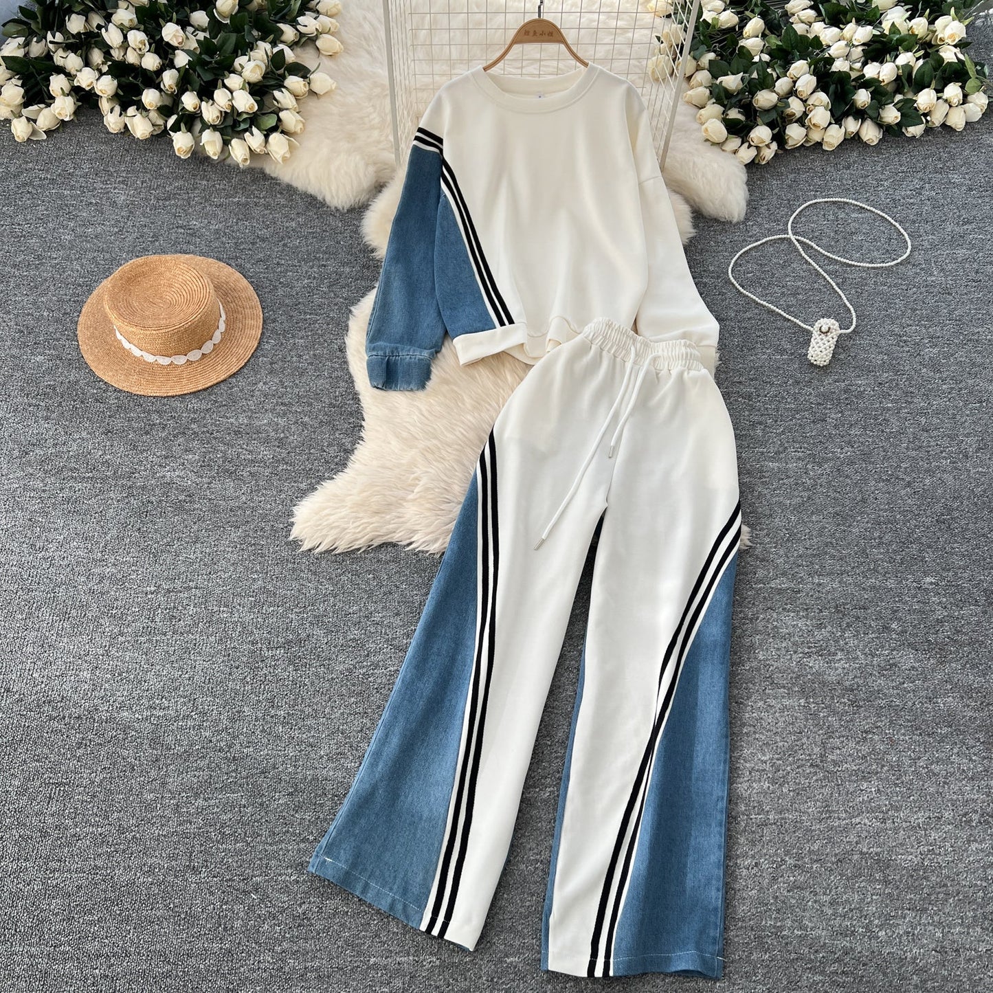 Leisure Wear Patchwork Denim 2Pcs