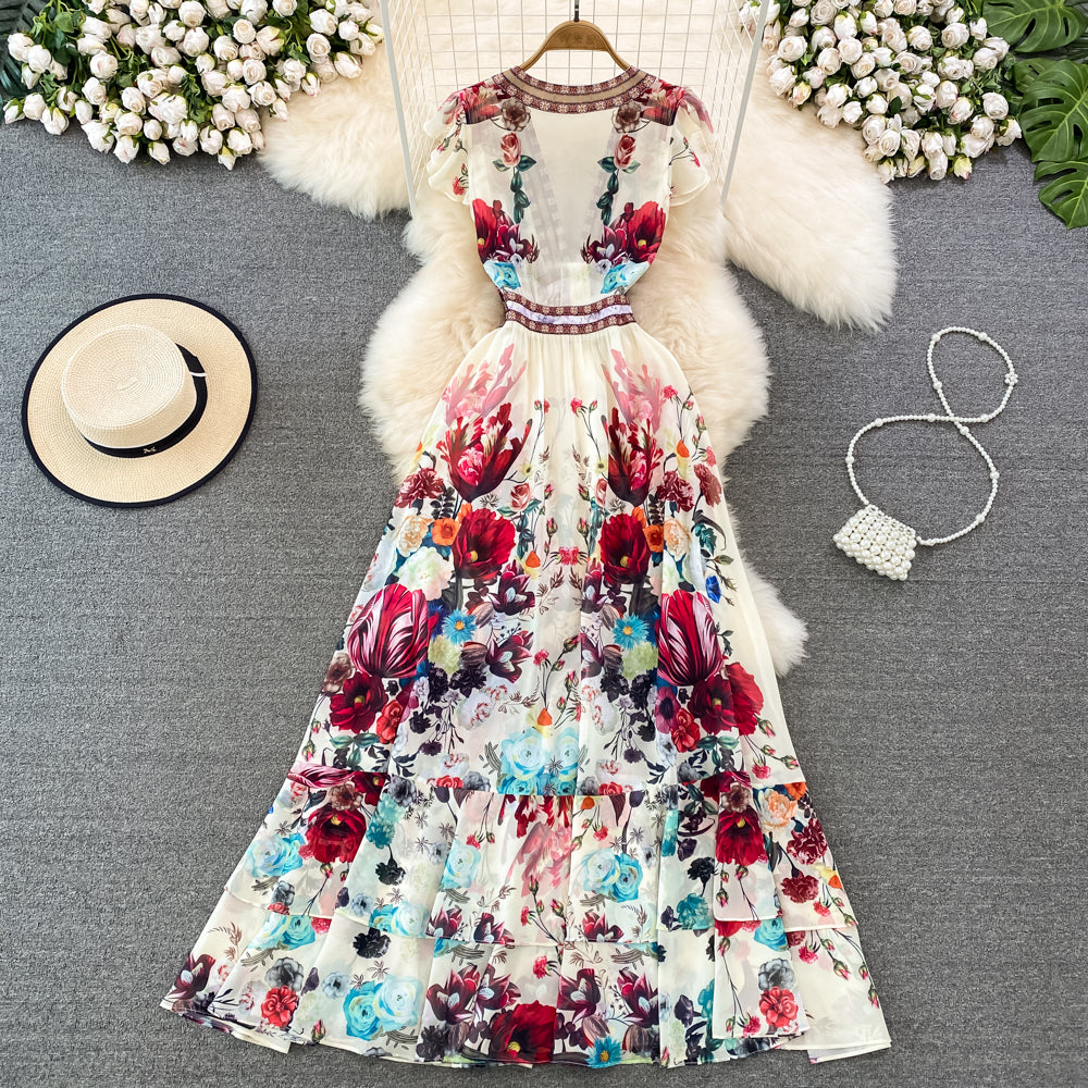 Elegant V-neck Waist Slimming Dress