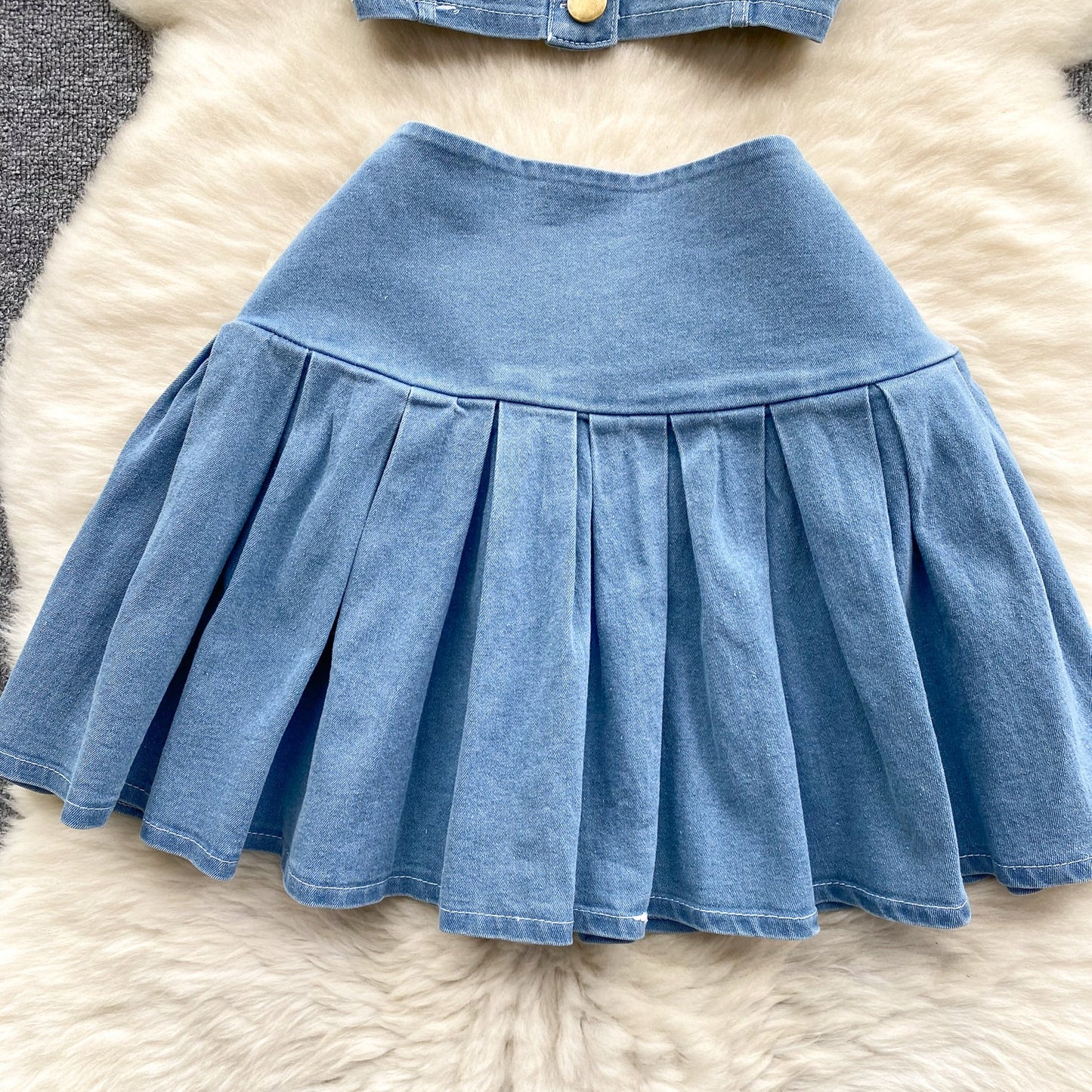 Denim Camisole & Pleated Skirt Set