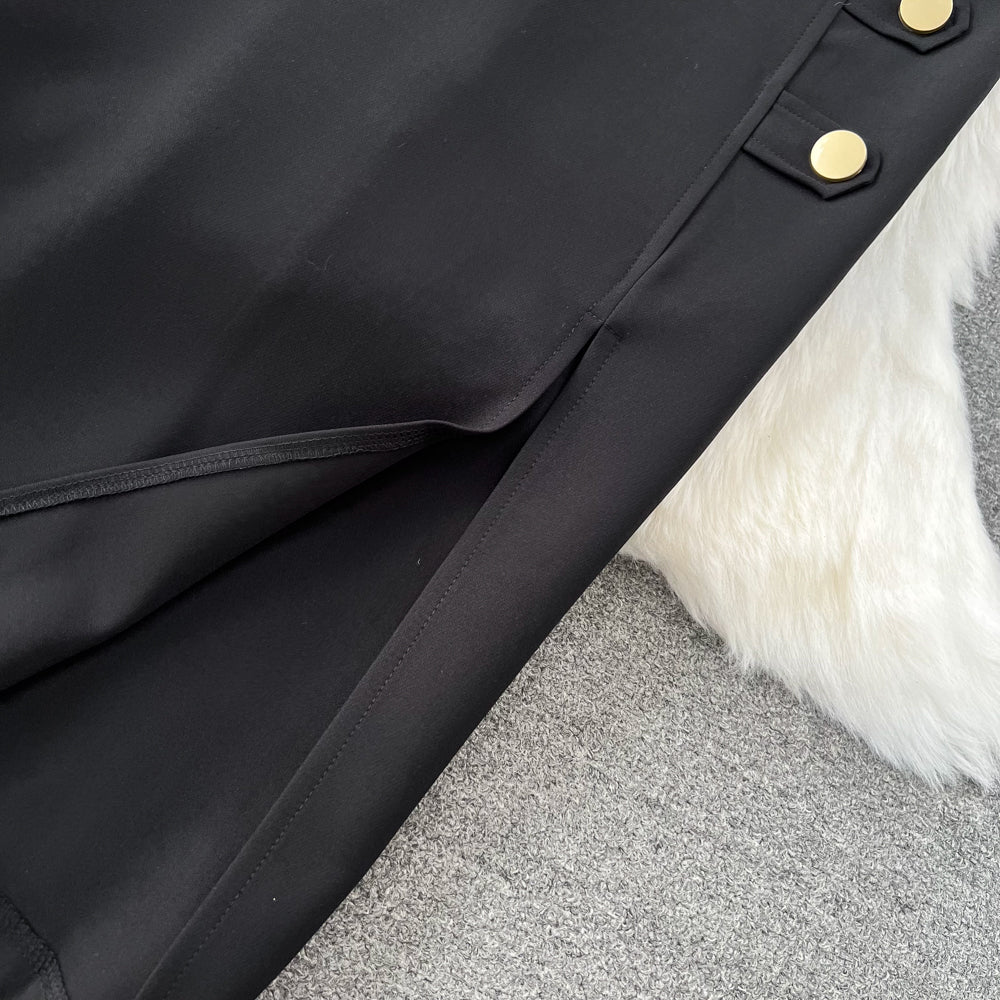 Black Blazer and Skirt Set Office Wear