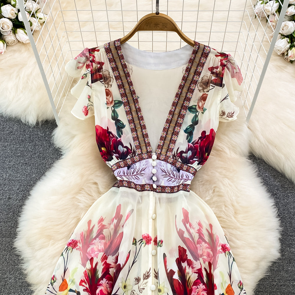 Elegant V-neck Waist Slimming Dress