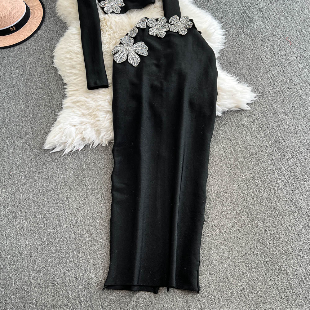 Rhinestone Sweater & Midi Skirt Matching Set