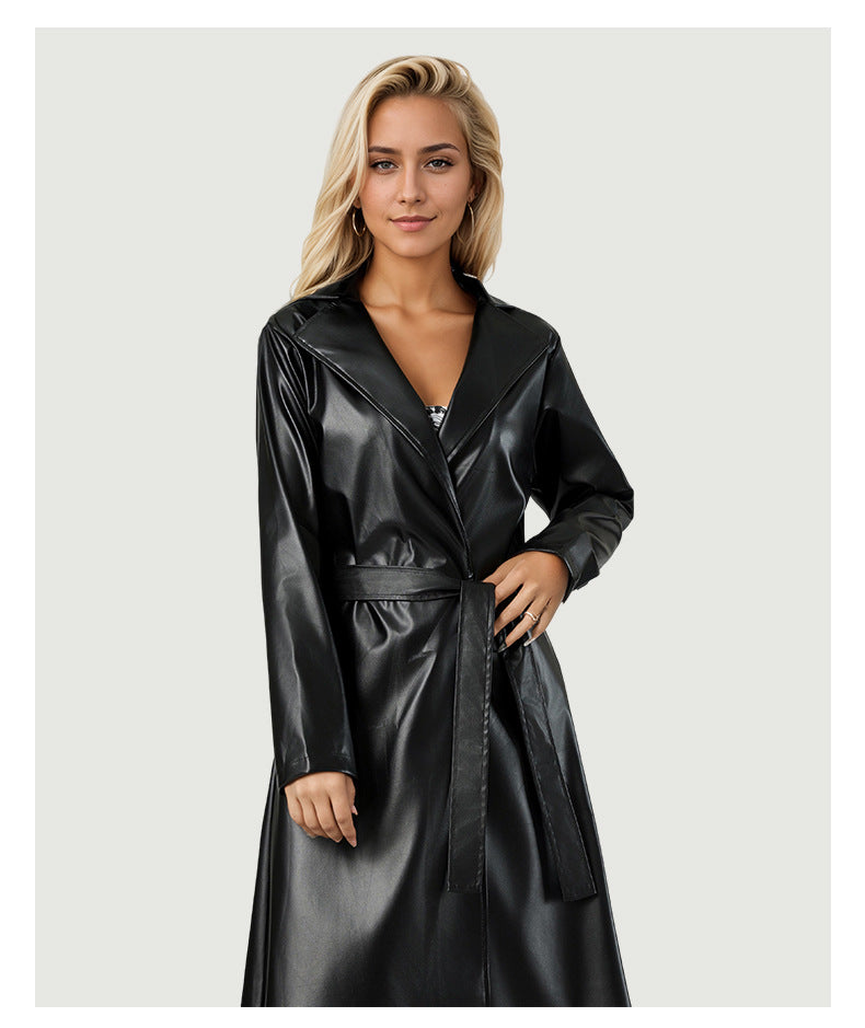 Crinkle-Free Long Leather Jacket