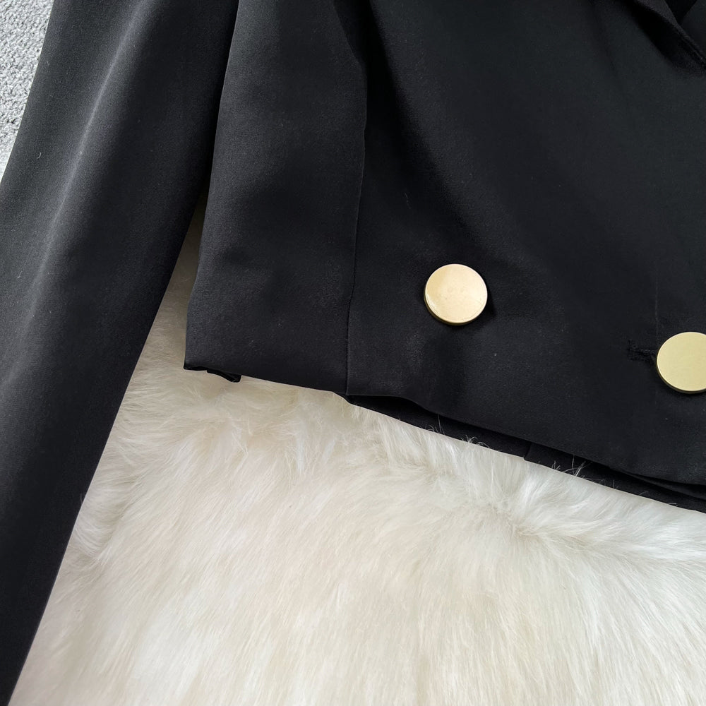 Black Blazer and Skirt Set Office Wear