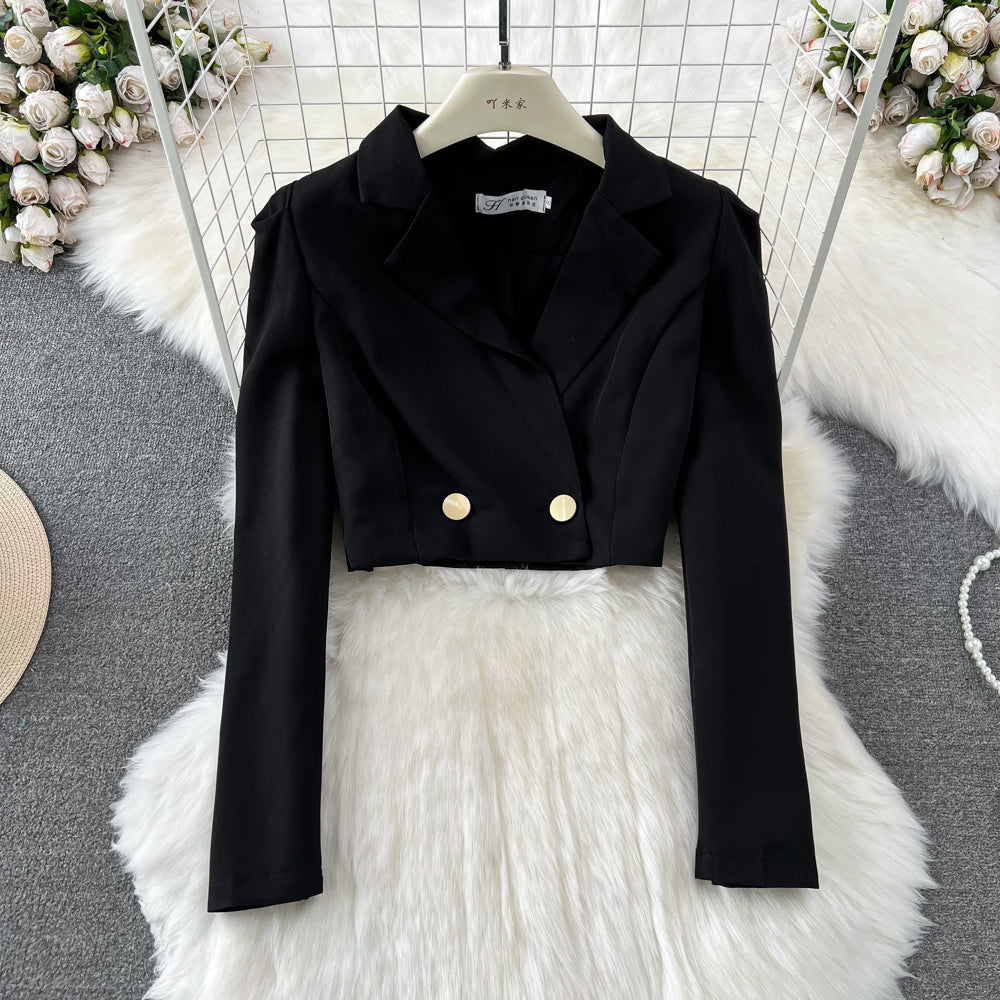 Black Blazer and Skirt Set Office Wear
