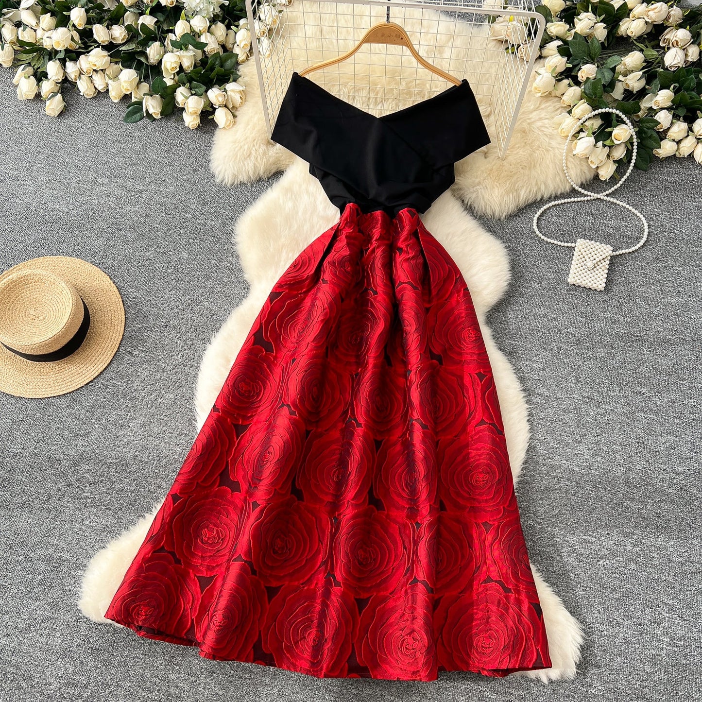Jacquard Off-Shoulder Party Dress