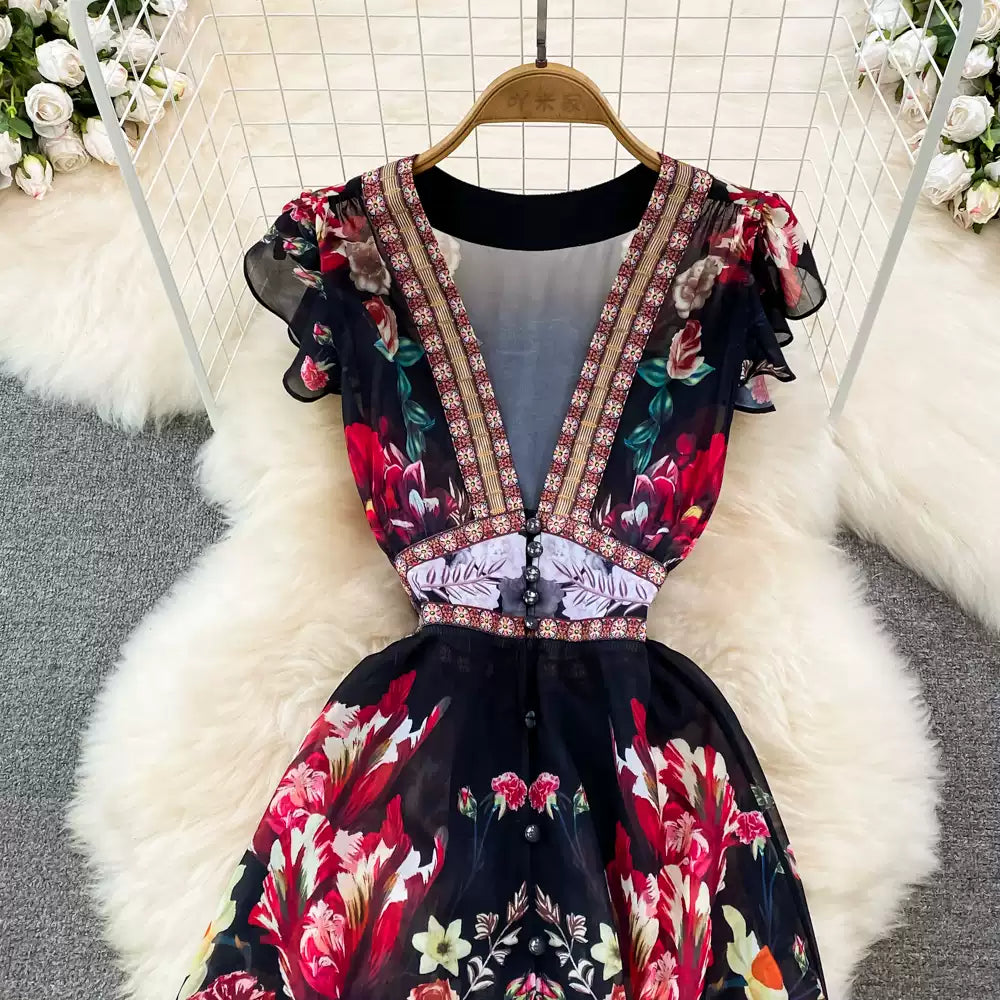 Elegant V-neck Waist Slimming Dress