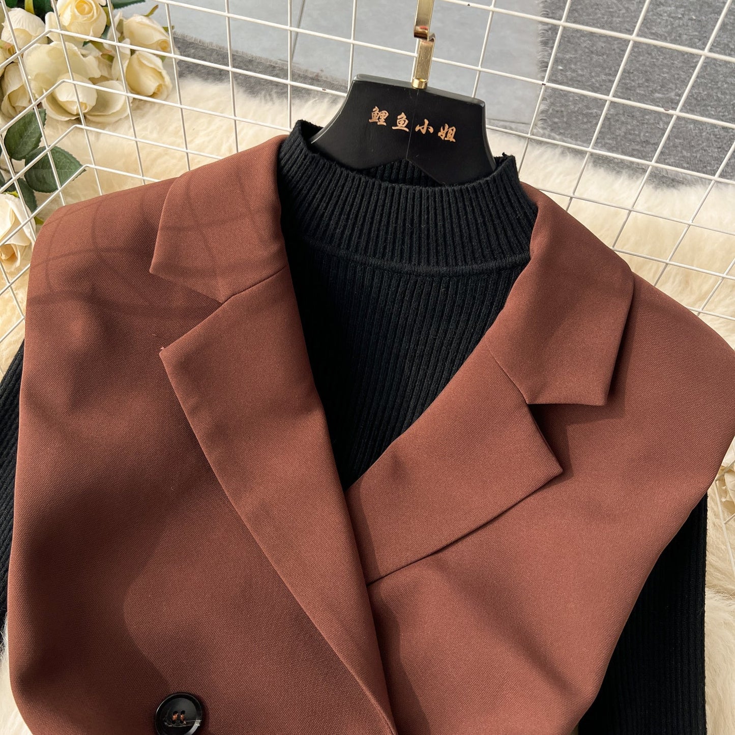 Retro Chic Suit Dress & Black Cardigan