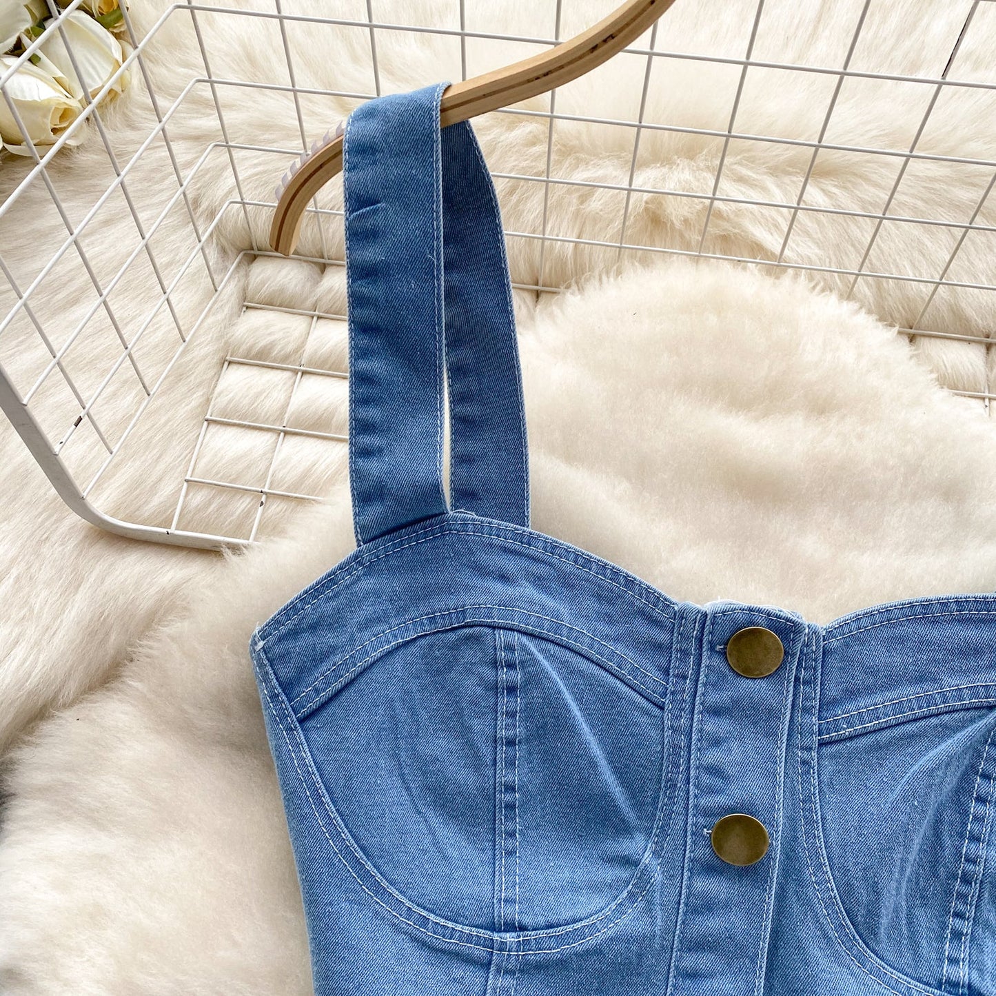 Denim Camisole & Pleated Skirt Set