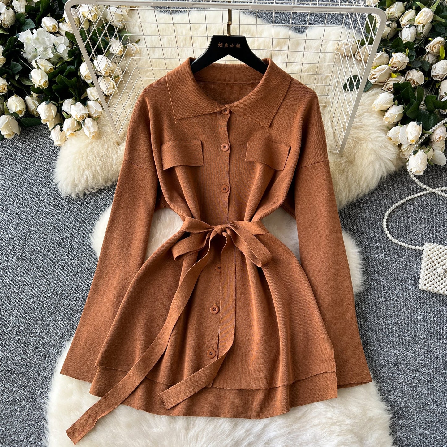 Tie Front Lounge Set Cozy Cardigan & Wide Leg Trousers