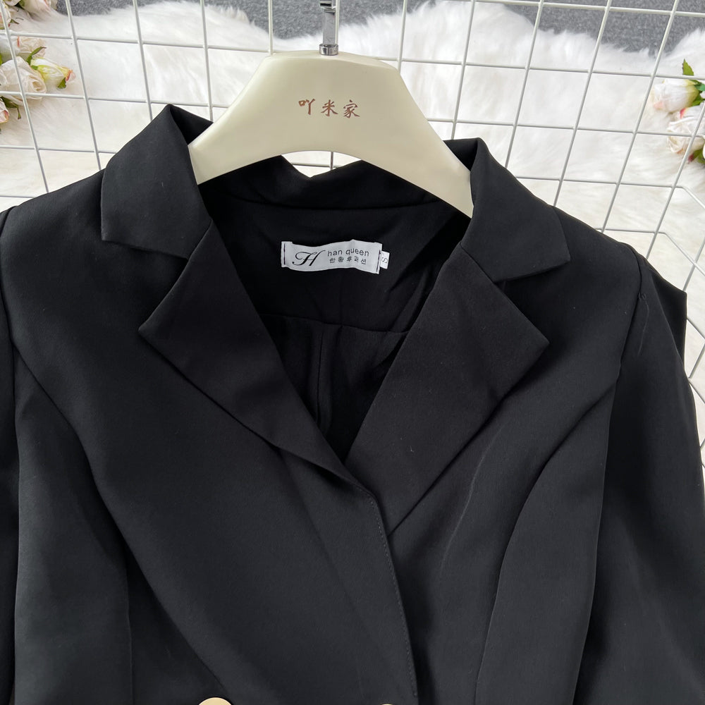 Black Blazer and Skirt Set Office Wear
