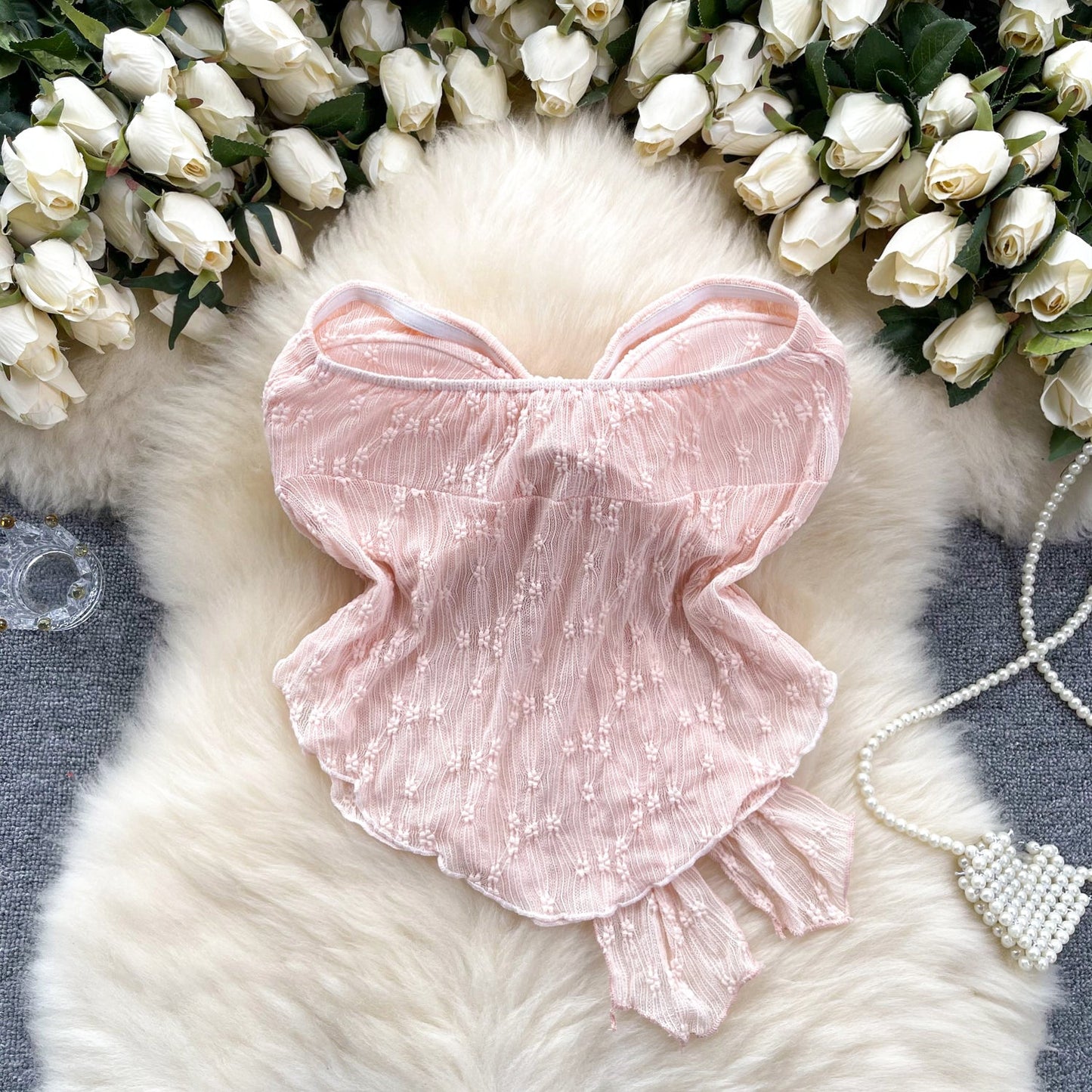 Ethereal Bow-Adorned Lace Bustier Top