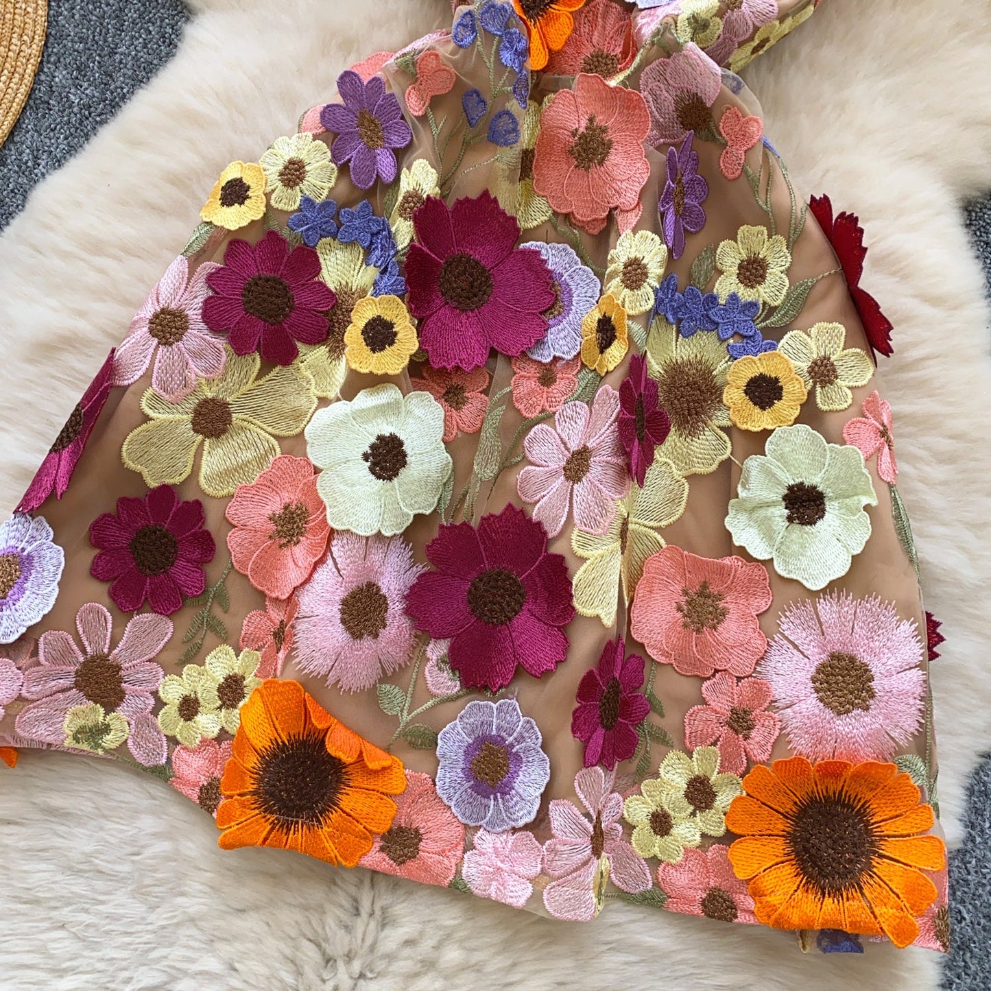 Blooming Floral Embroidery Party Dress