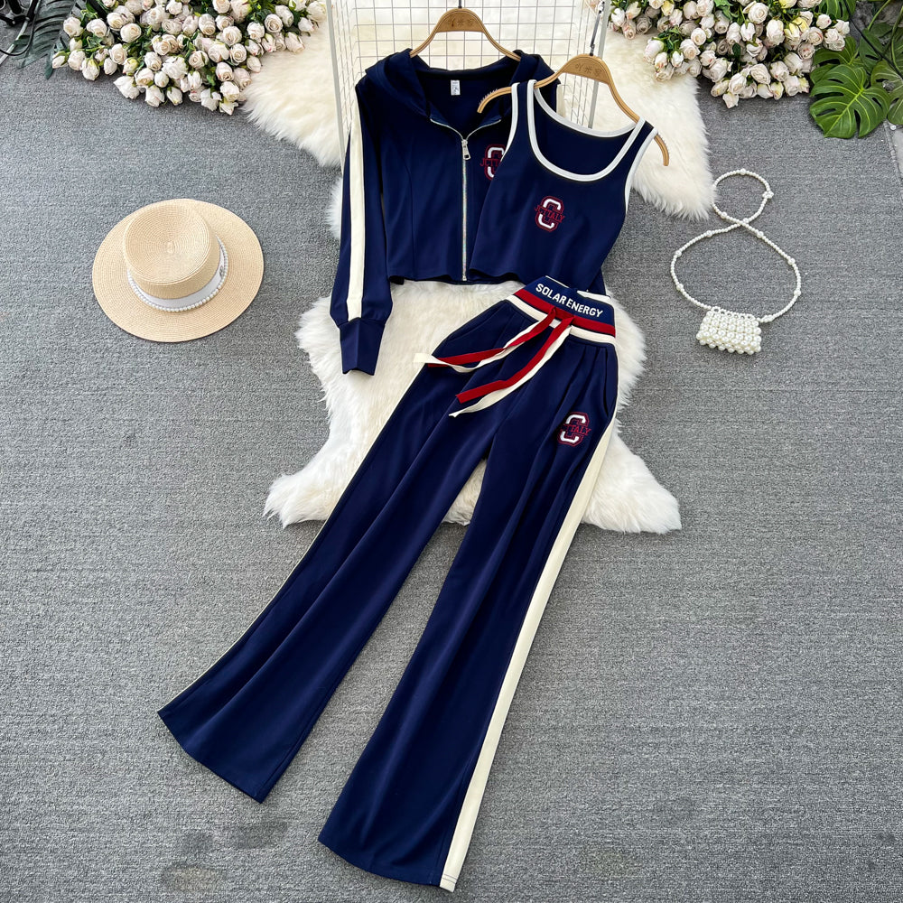 Women's 3 Piece Matching Outfit - Hoodie + Camisole + Trousers