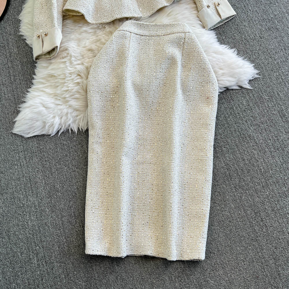 Classic Tweed Blazer & Pencil Skirt Set