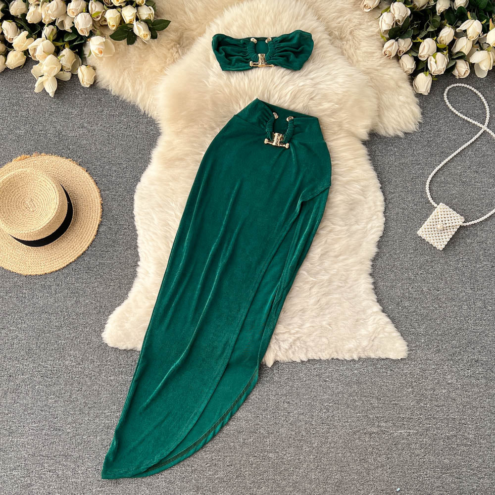 Sleeveless Crop Top & Slit Skirt Set