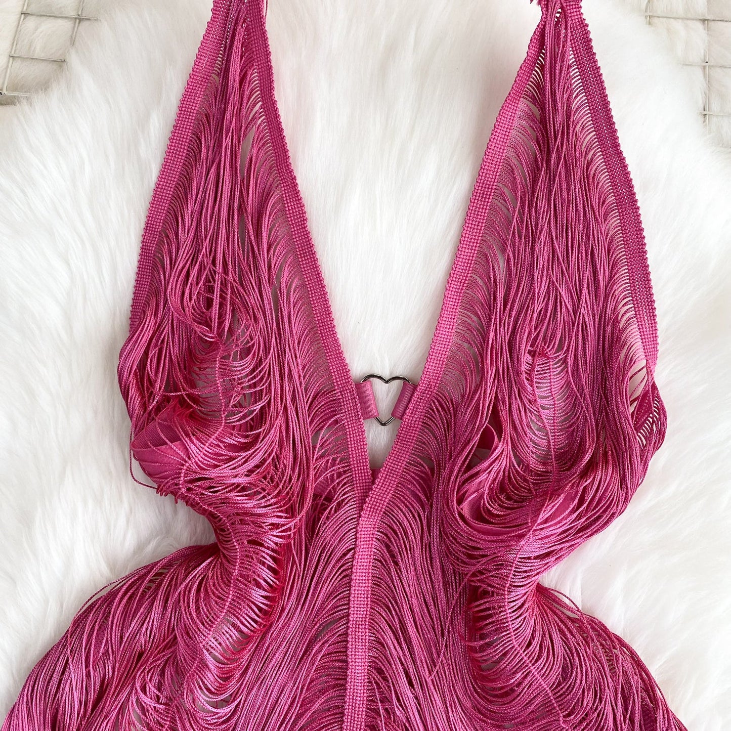 Sultry Fringe V-Neck Evening Dress