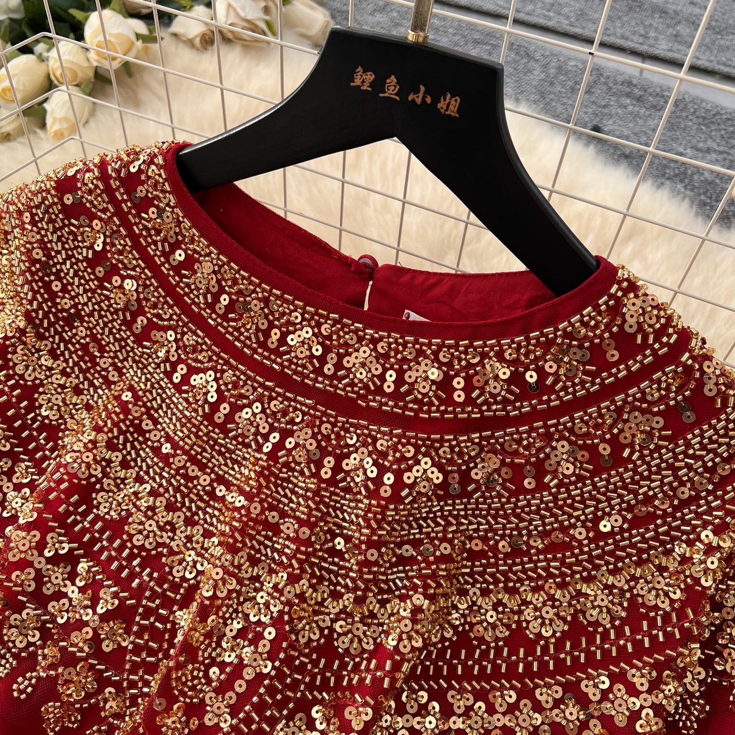 Rhinestone Embellished Pleated Dress