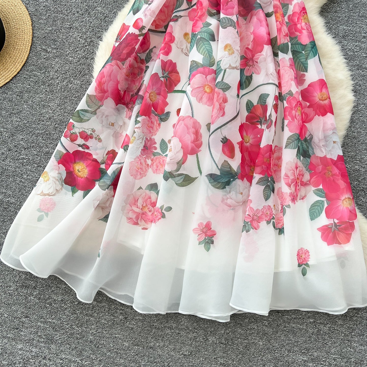 Blossom Cascade V-Neck Ruffles Dress