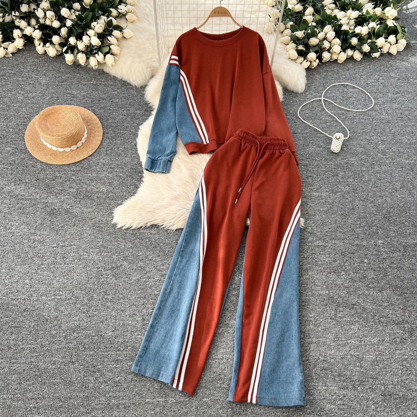 Leisure Wear Patchwork Denim 2Pcs