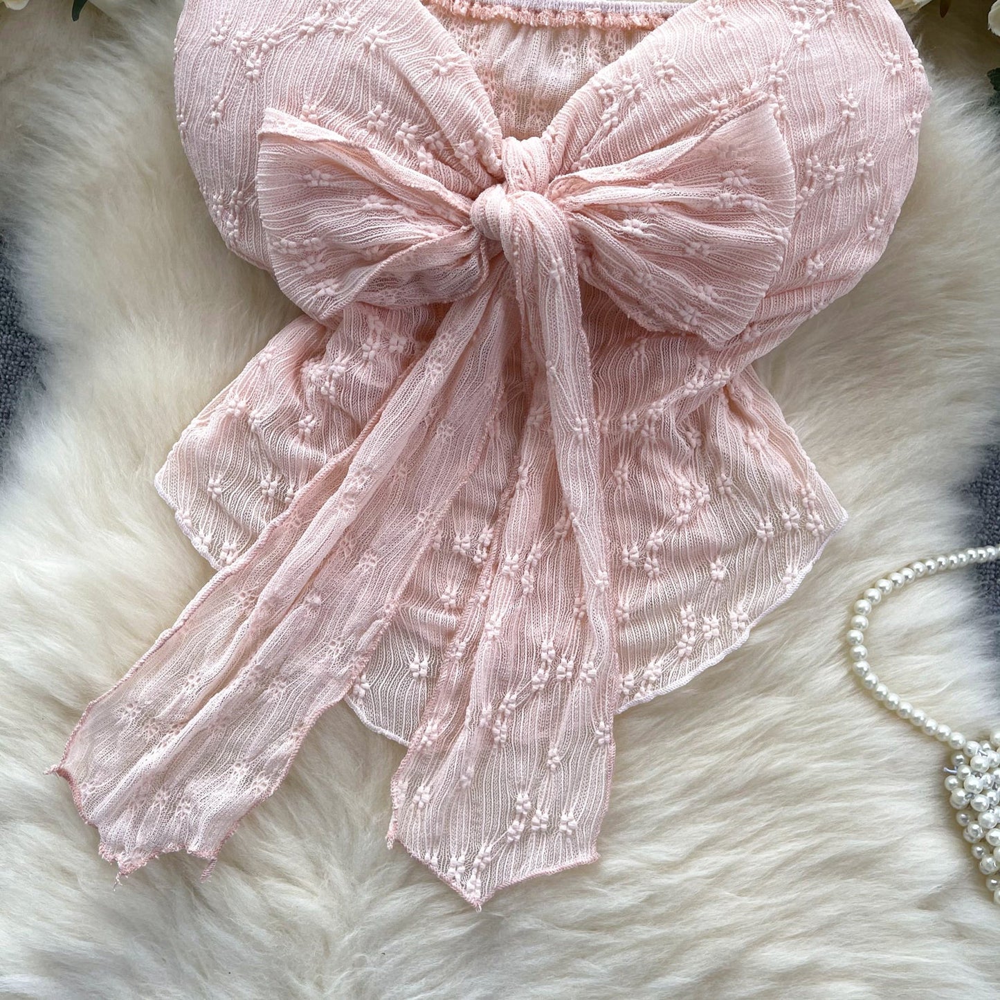 Ethereal Bow-Adorned Lace Bustier Top
