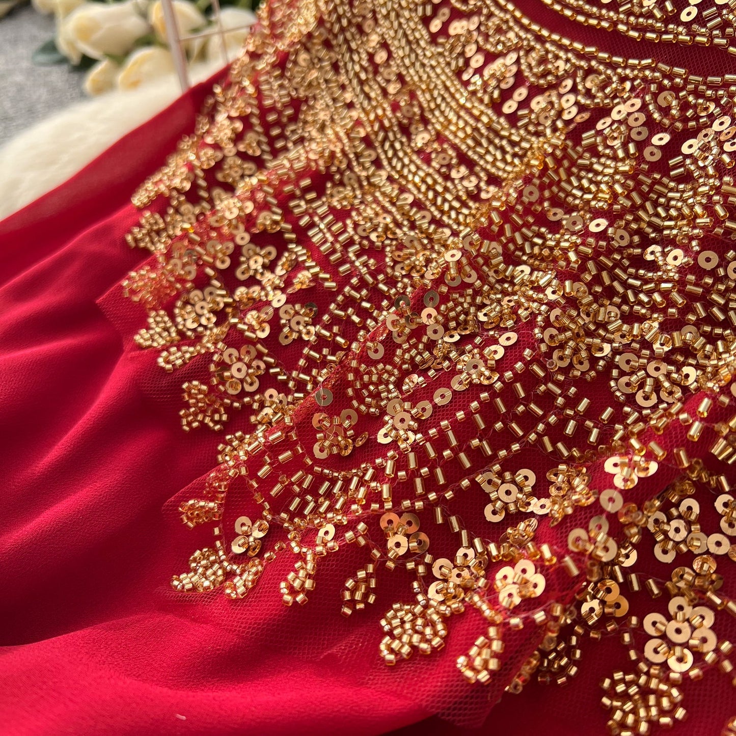 Rhinestone Embellished Pleated Dress