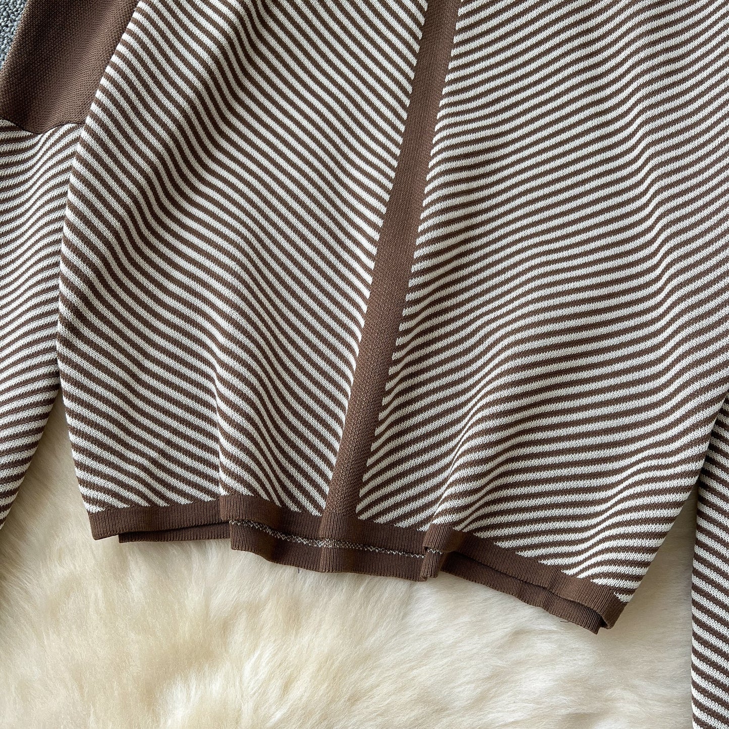 Striped V-Neck Knit Set – Sweater & Trousers