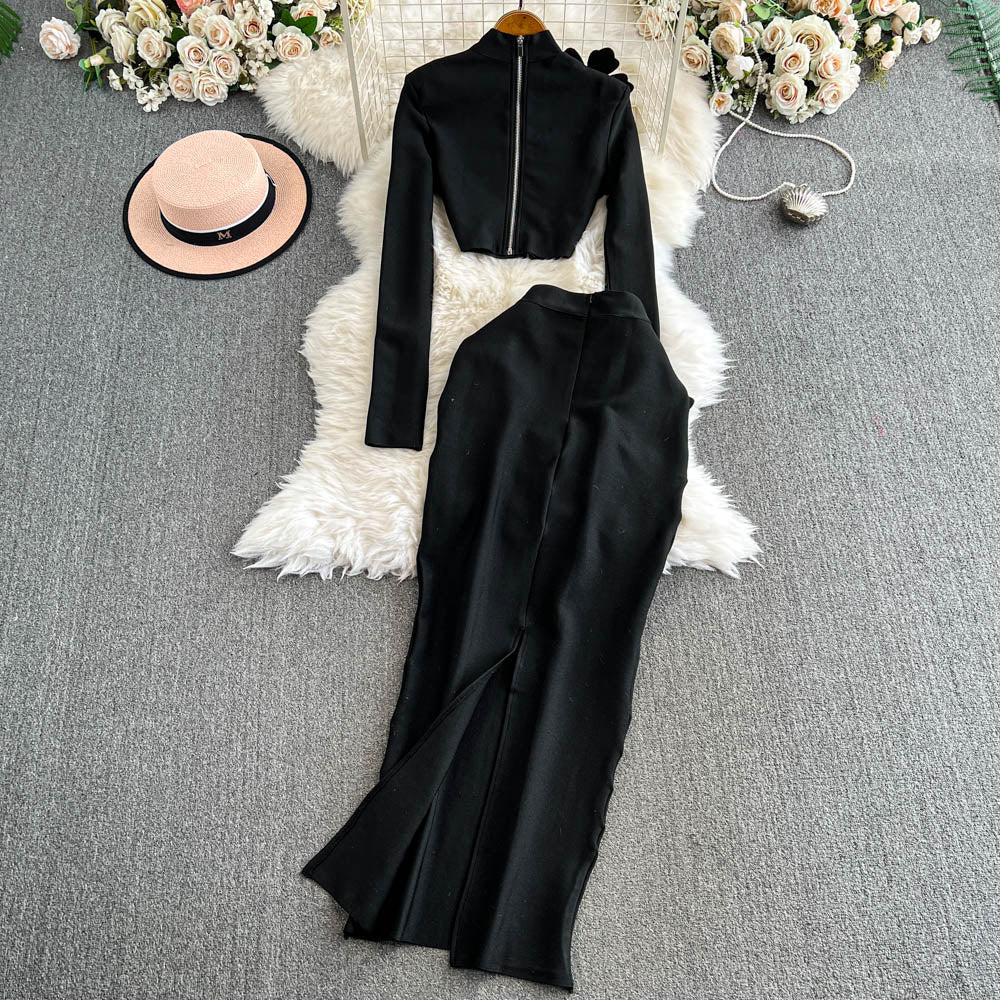 Rhinestone Sweater & Midi Skirt Matching Set