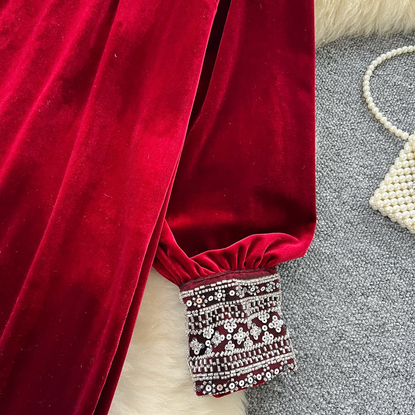 Bead-Adorned Suede Maxi Dress