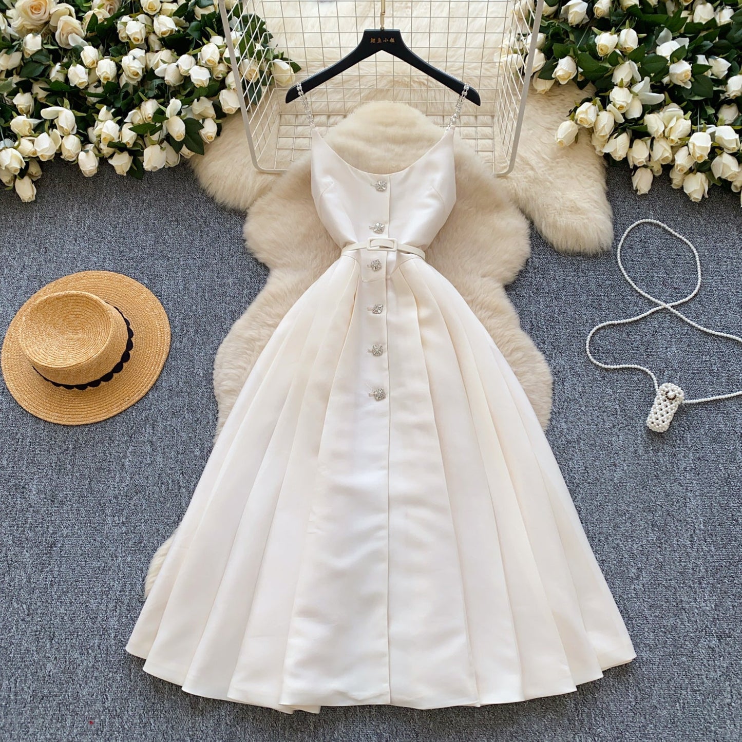 Elegant Pleated Slip Dress with Waist Belt