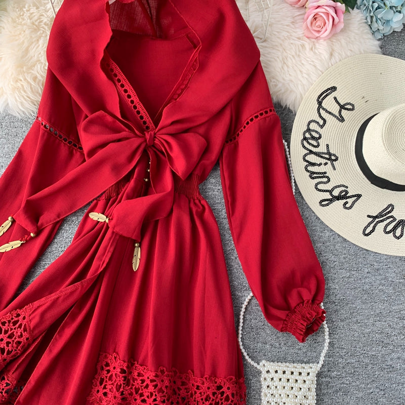 Contemporary Openwork Hooded Robe Dress