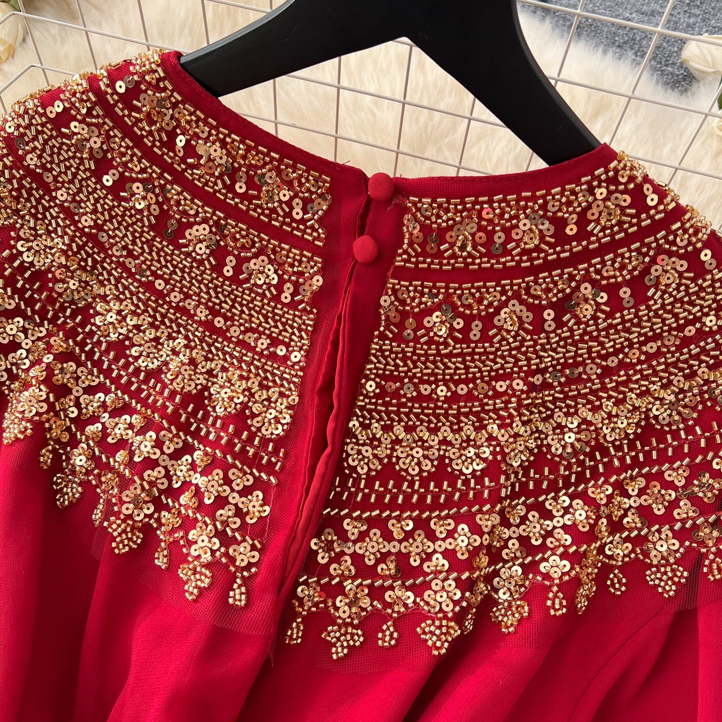 Rhinestone Embellished Pleated Dress