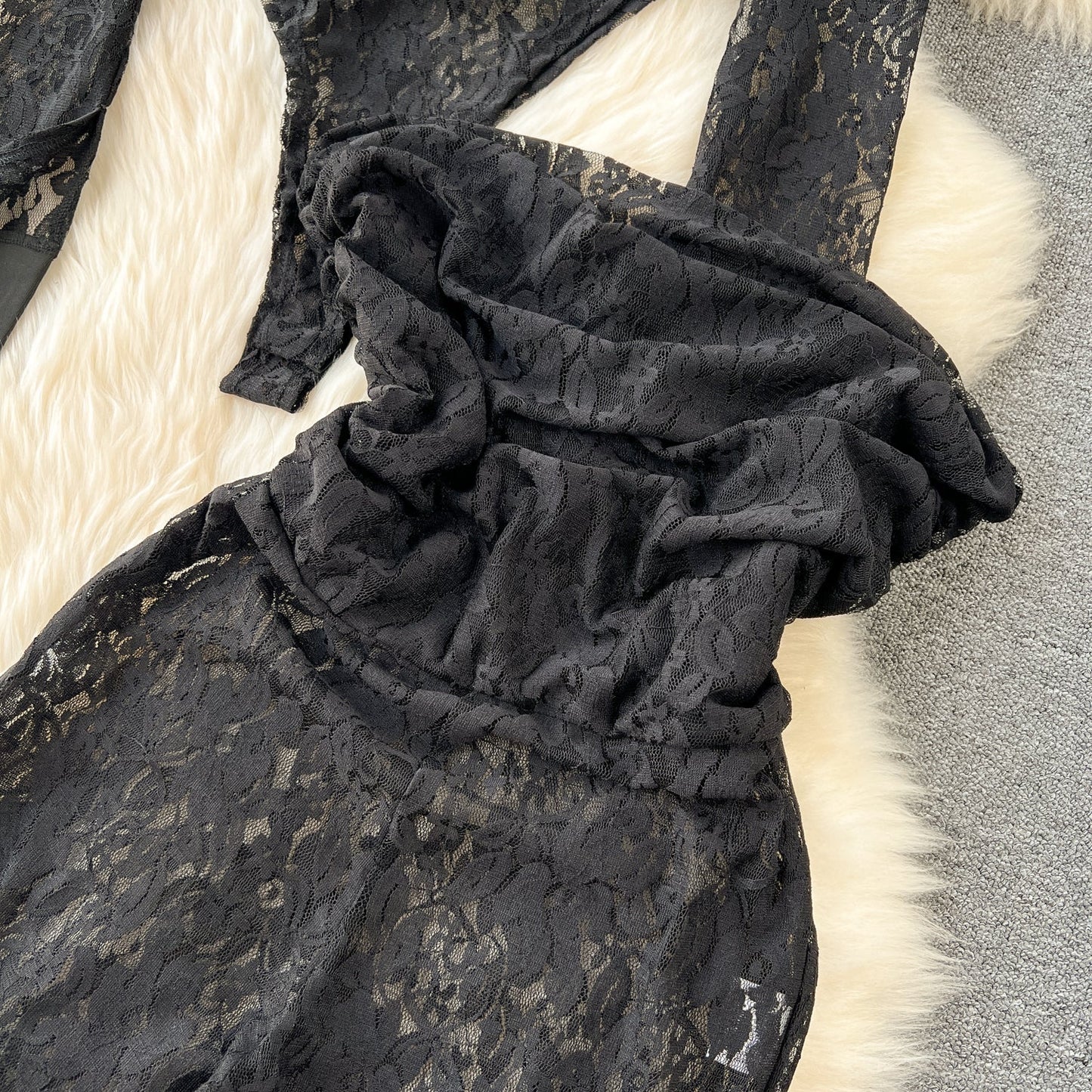 Designer Black Lace Jumpsuit & Trousers Set