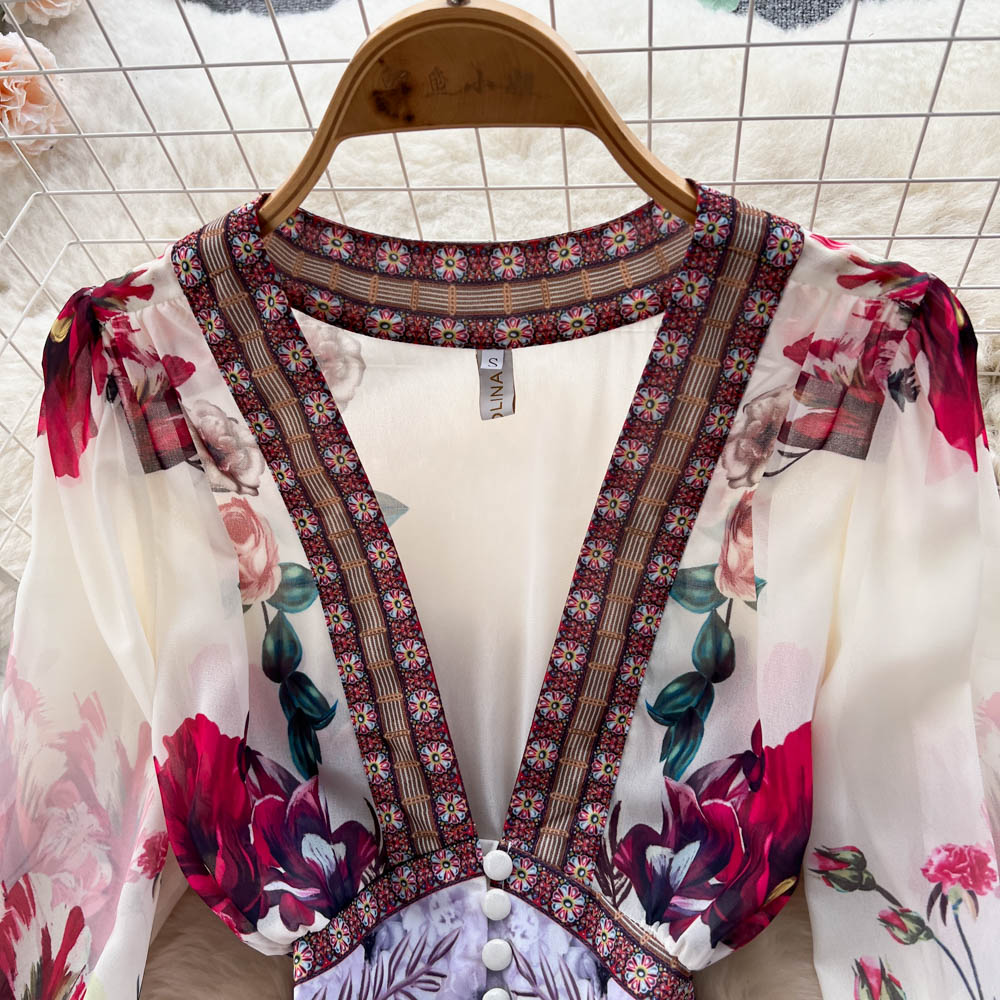 V-neck Floral Maxi Dress