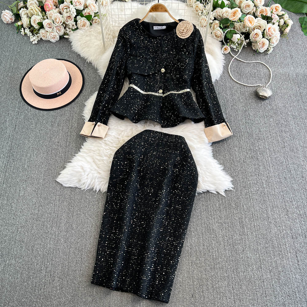 Classic Tweed Blazer & Pencil Skirt Set