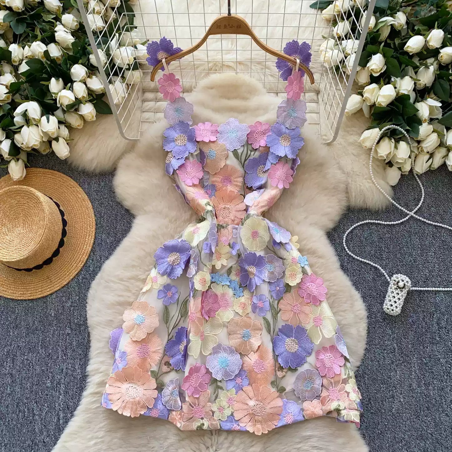 Blooming Floral Embroidery Party Dress