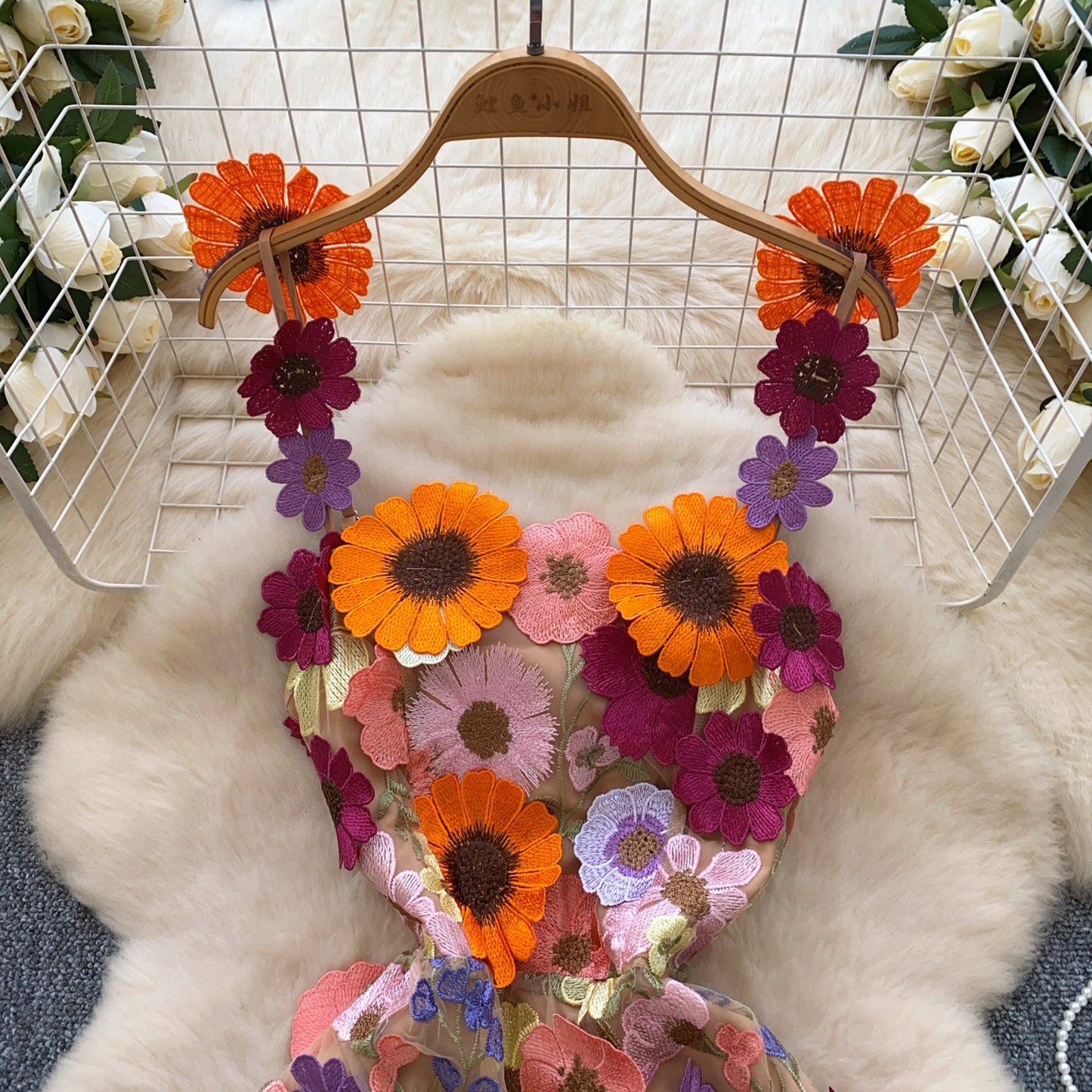 Blooming Floral Embroidery Party Dress