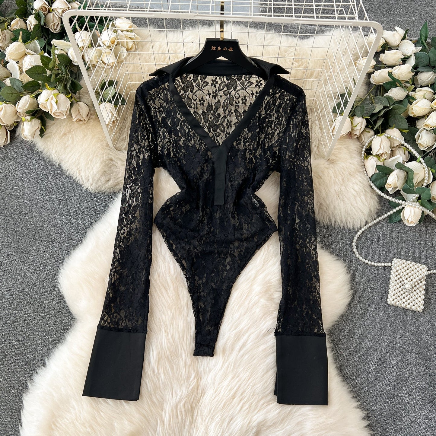 Designer Black Lace Jumpsuit & Trousers Set