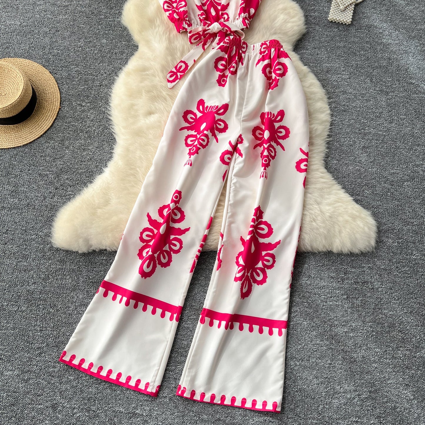 Printed Sleeveless Top & Wide Leg Pants Set