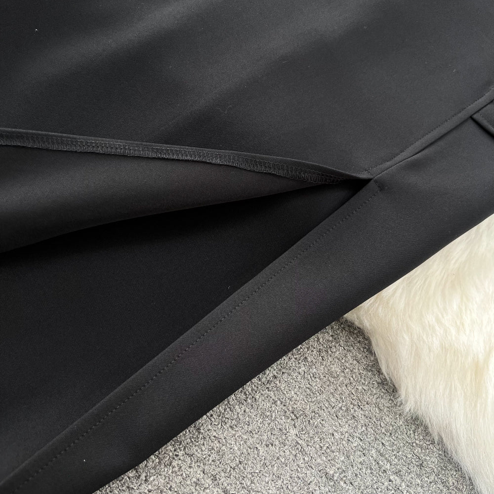 Black Blazer and Skirt Set Office Wear